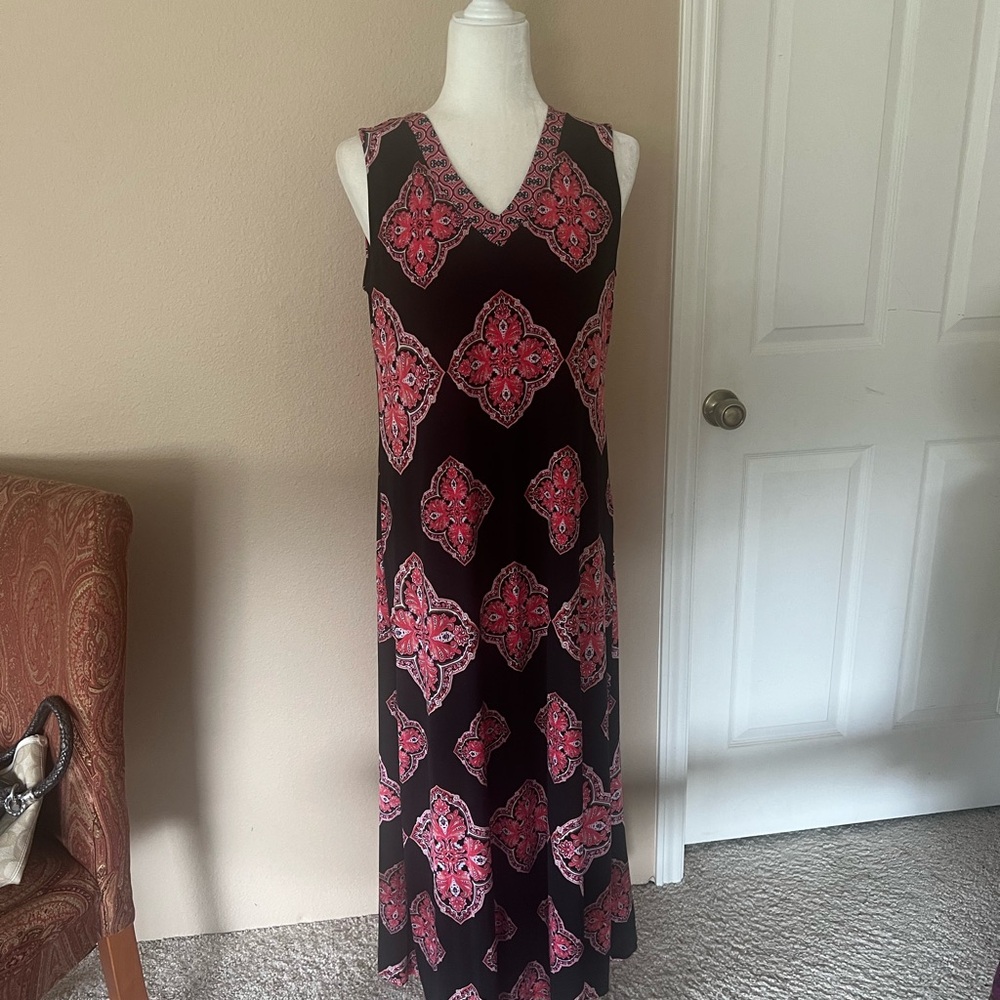 Chicos Black and Pink Patterned Maxi Dress size 1